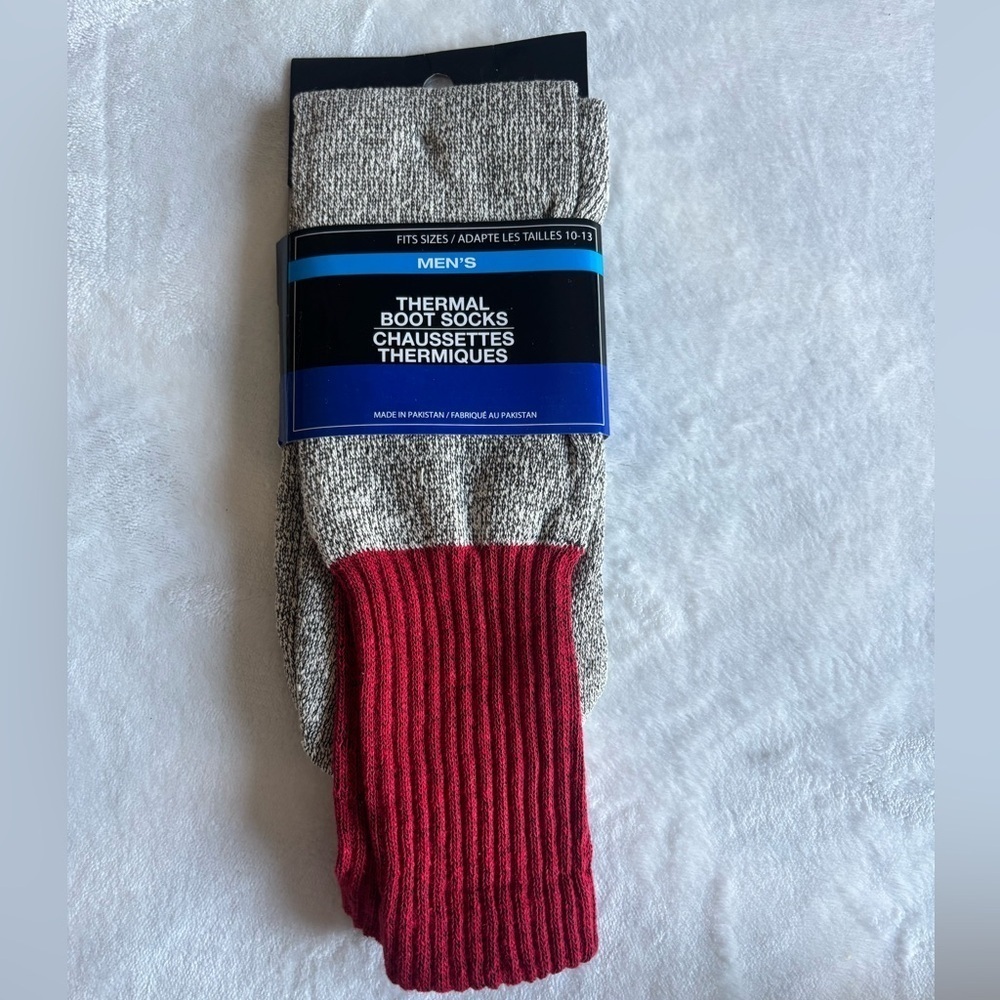 NWT Men's Thermal Boot Socks - Red and Gray Size 10-13